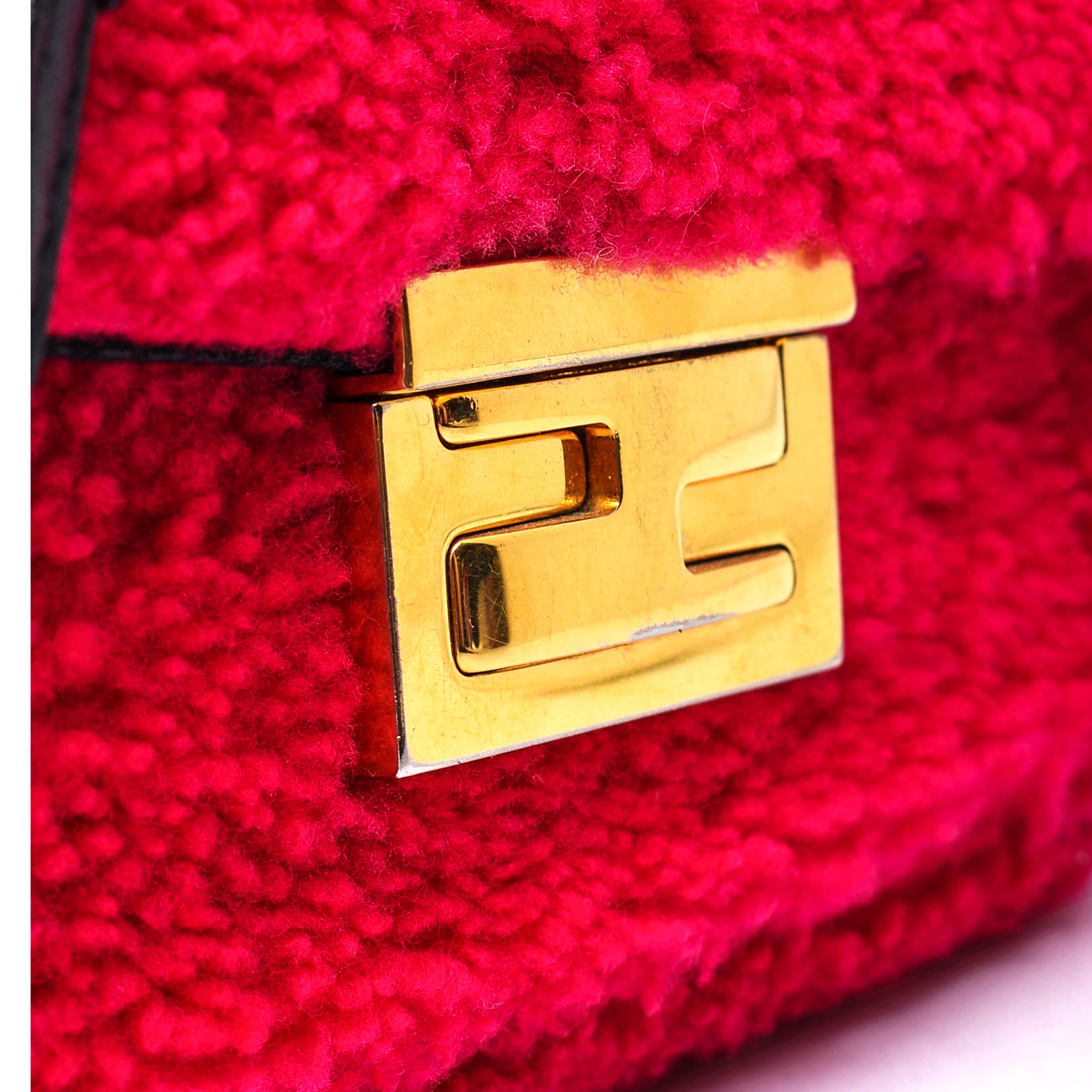 Fendi - Fuchsia Shearling Mini Baguette Bag